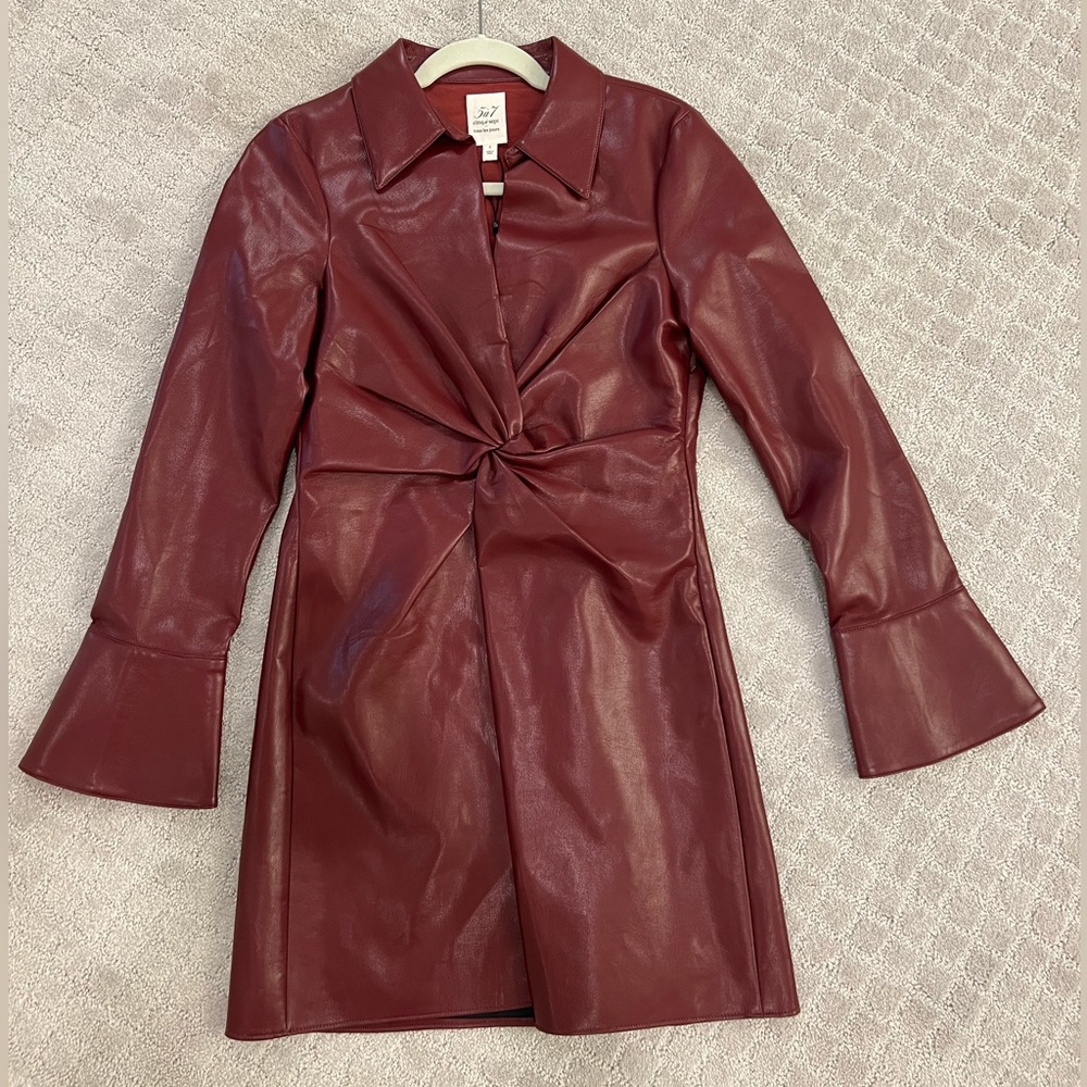 Cinq a Sept wine red leather dress size 6